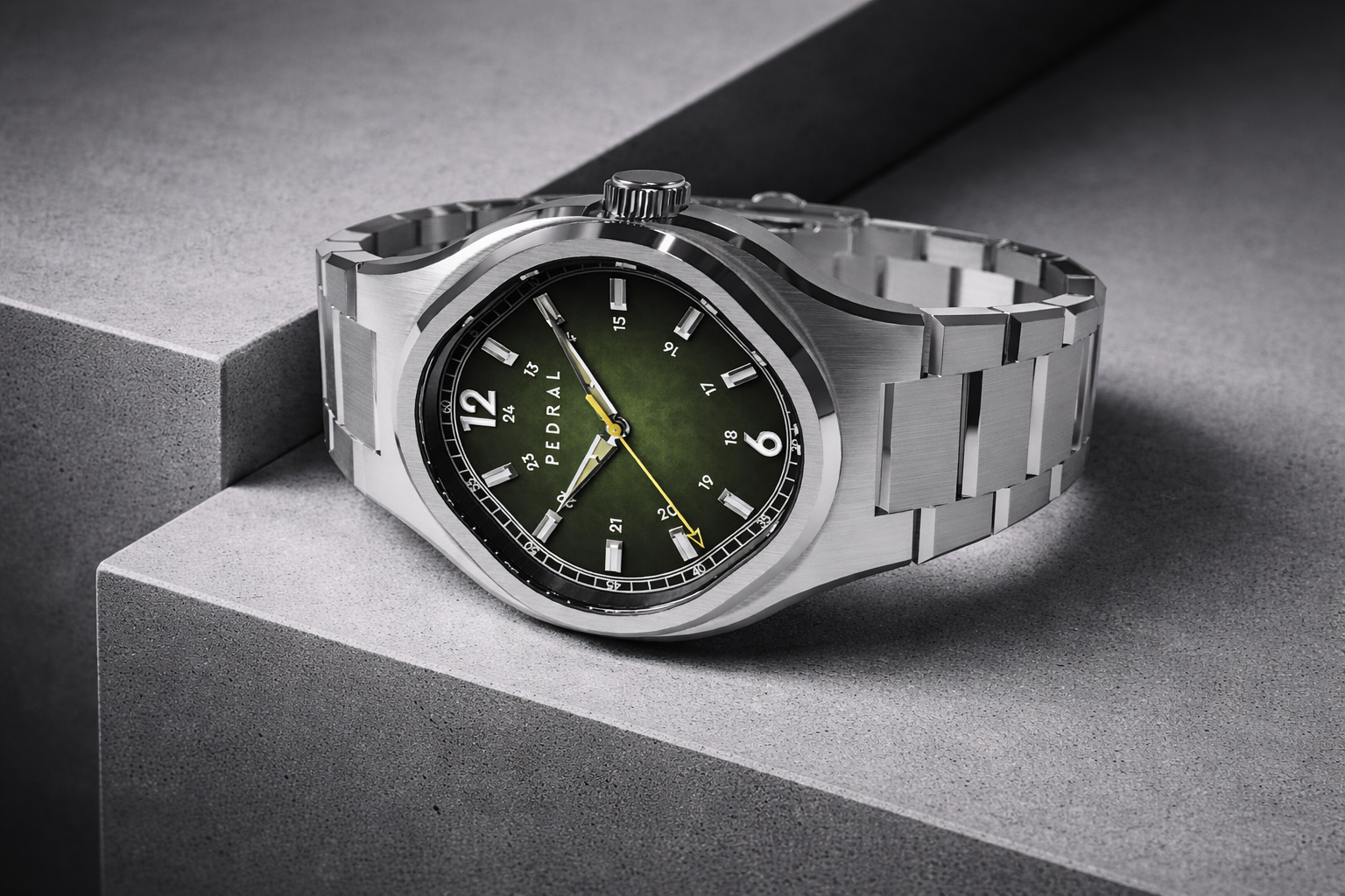 Artefact Sector — deep desaturated green dial with architectural structure