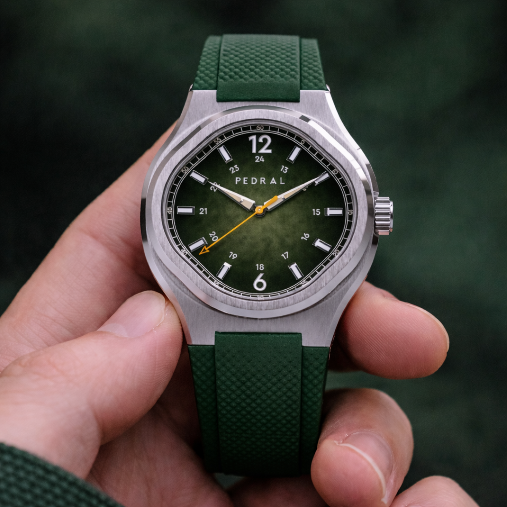 Artefact Sector — deep desaturated green dial with architectural structure
