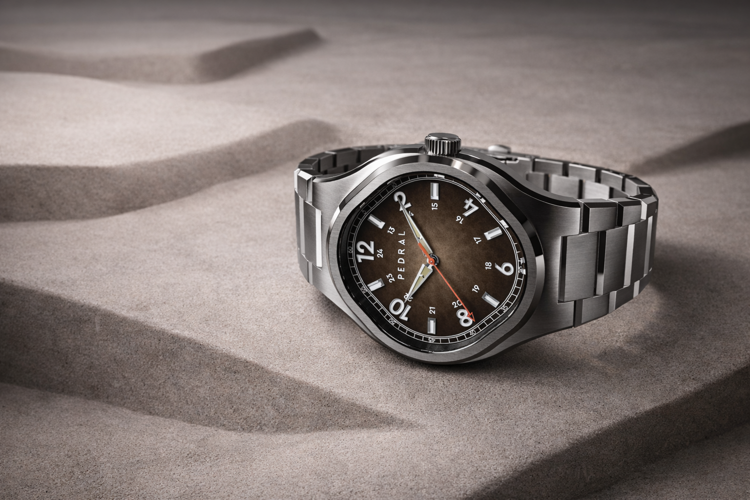 Artefact Terrain — warm mineral dial with fine granular texture