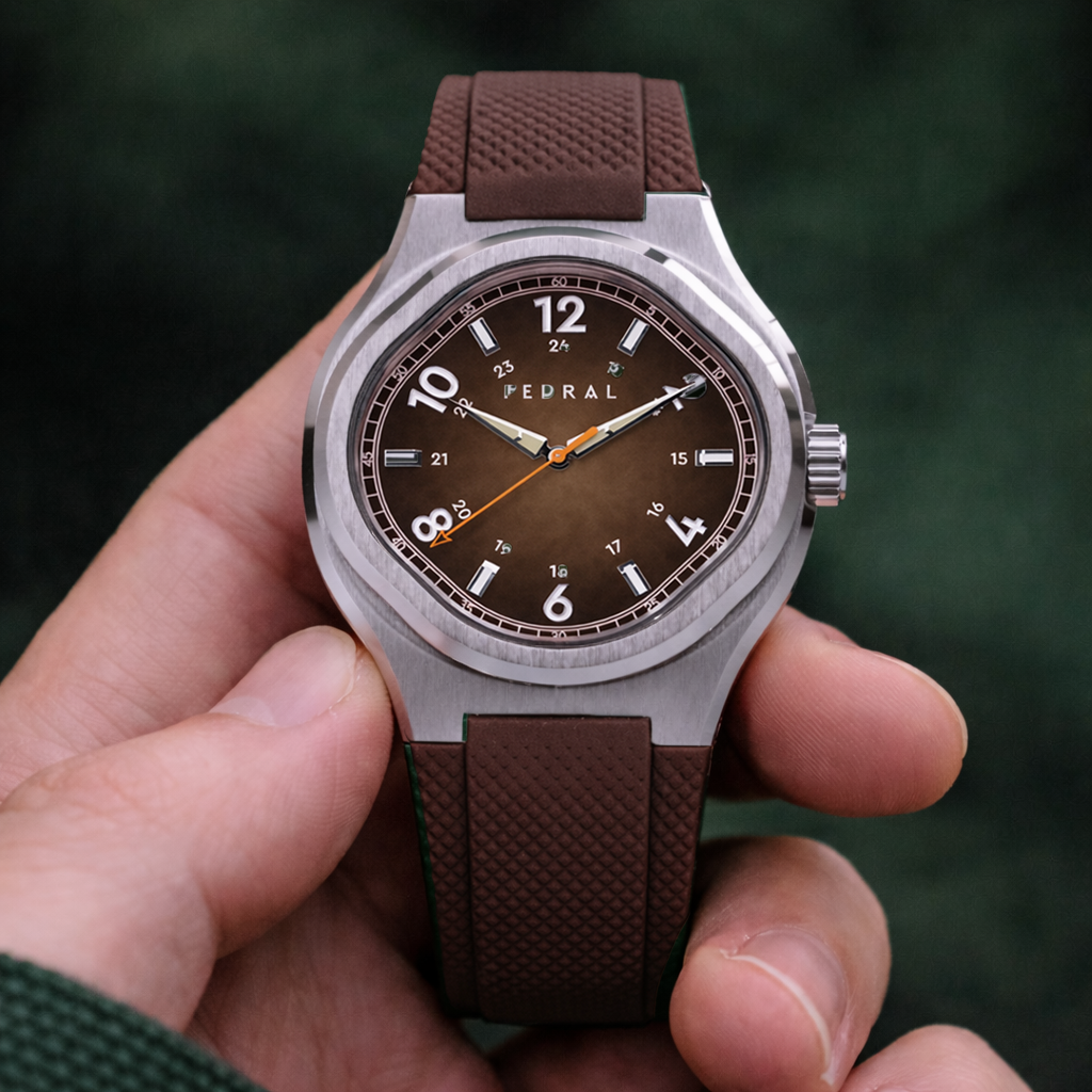 Artefact Terrain — warm mineral dial with fine granular texture
